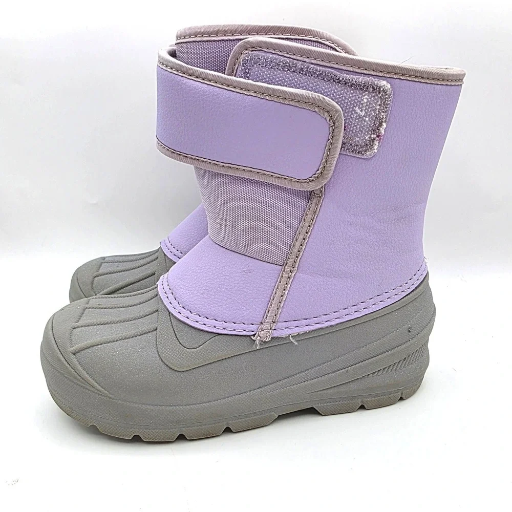 Cat & Jack Kids Purple Grey Insulated Winter Snow Duck Boots Size 13 Thermolite